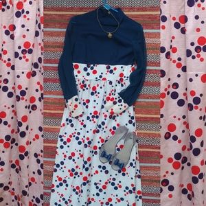 Vintage Red White & Blue Polka Dot Dress